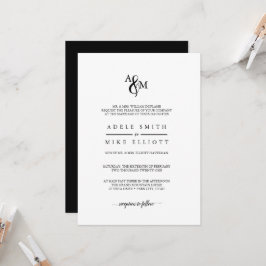 Convite de Casamento com Monograma Preto e Branco 