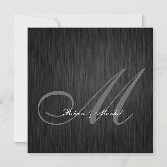 Convite de Casamento com Monograma Preto Elegante (Frente)