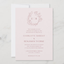 Convite de Casamento com Monograma Rosa