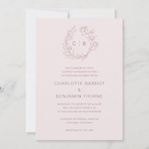 Convite de Casamento com Monograma Rosa