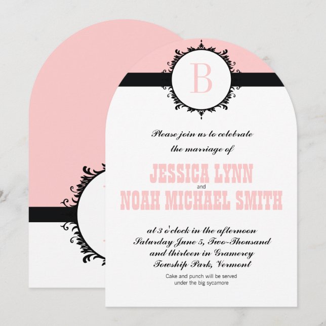 Convite de Casamento com Monograma Rosa ou qualque (Frente/Verso)