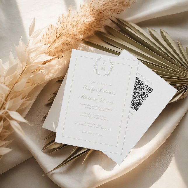 Convite de Casamento com Monograma Sage Laurel e C (Criador carregado)