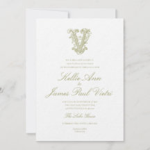Convite de Casamento com Monograma "V" em Verde Ol