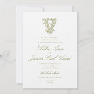 Convite de Casamento com Monograma "V" em Verde Ol