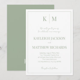 Convite de Casamento com Monograma Verde Sage Eleg