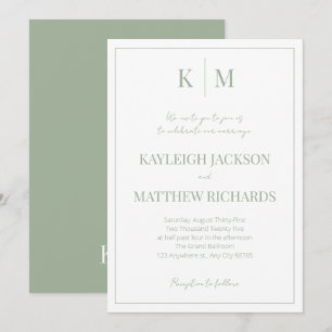 Convite de Casamento com Monograma Verde Sage Eleg