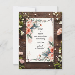 Convite de Casamento com Motivo de Rosa em Fundo d