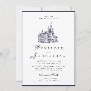 Convite de Casamento com Nome de Castelo Vintage O