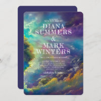 Convite de casamento com nuvens roxas fabulosas