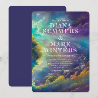 Convite de casamento com nuvens roxas fabulosas