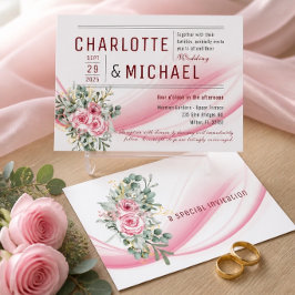 Convite de Casamento com Onda Rosa e Floral