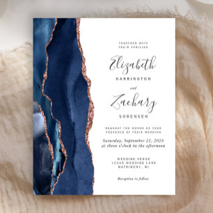 Convite de Casamento com Orçamento Azul Navy e Ága