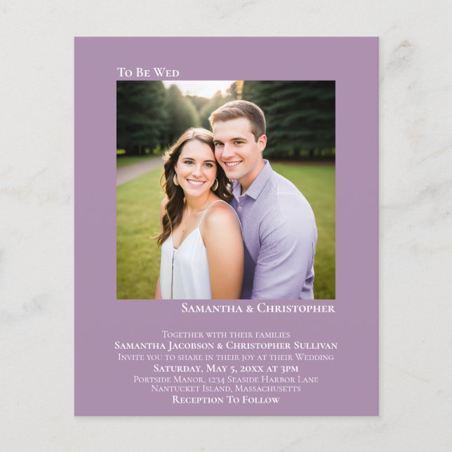 Convite de Casamento com Orçamento de Lavanda com  (Frente)