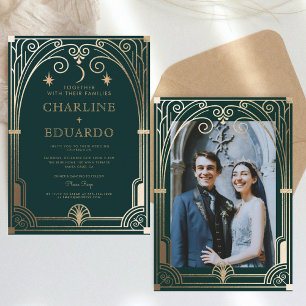 Convite de Casamento com Ornamento de Hera Verde F