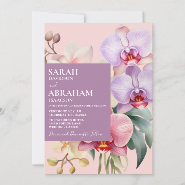 Convite de Casamento com Orquídeas Arco-Íris Paste (Frente)