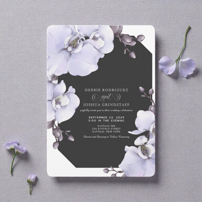 Convite de Casamento com Orquídeas Lavanda em Aqua (Criador carregado)