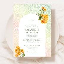 Convite de Casamento com padrão de azulejos medite