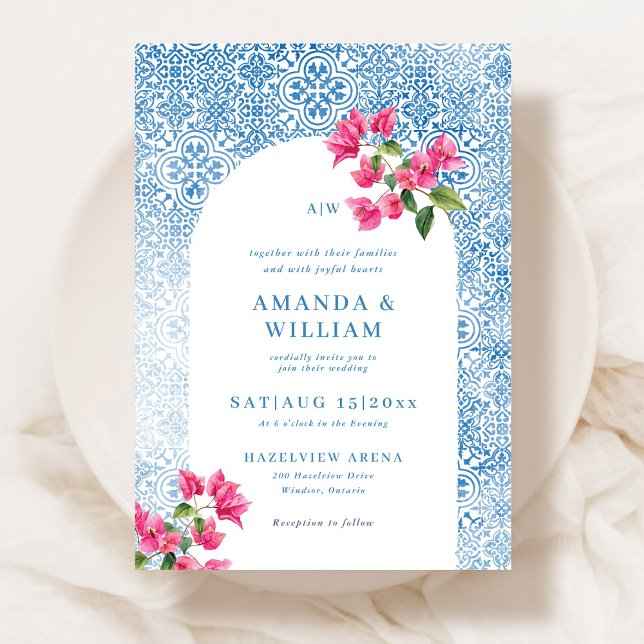 Convite de Casamento com padrão de azulejos medite (Criador carregado)