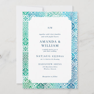 Convite de Casamento com padrão de azulejos medite