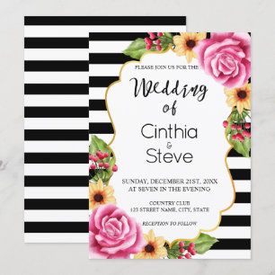 Convite de Casamento com Padrão de Moldura Floral
