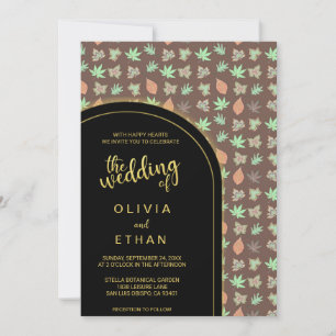 Convite de casamento com padrão de outono preto e