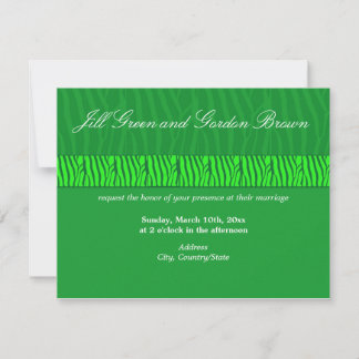 Convite de Casamento com Padrão de Zebra Verde Ele