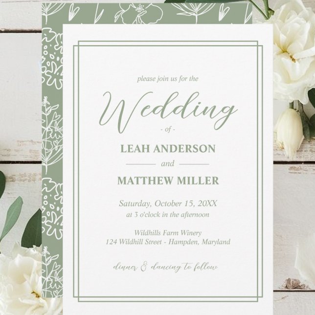 Convite de Casamento com Padrão Floral Simples e E (Minimalist Elegant Floral Wedding Invitation)