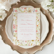 Convite de Casamento com Padrão Floral Vintage
