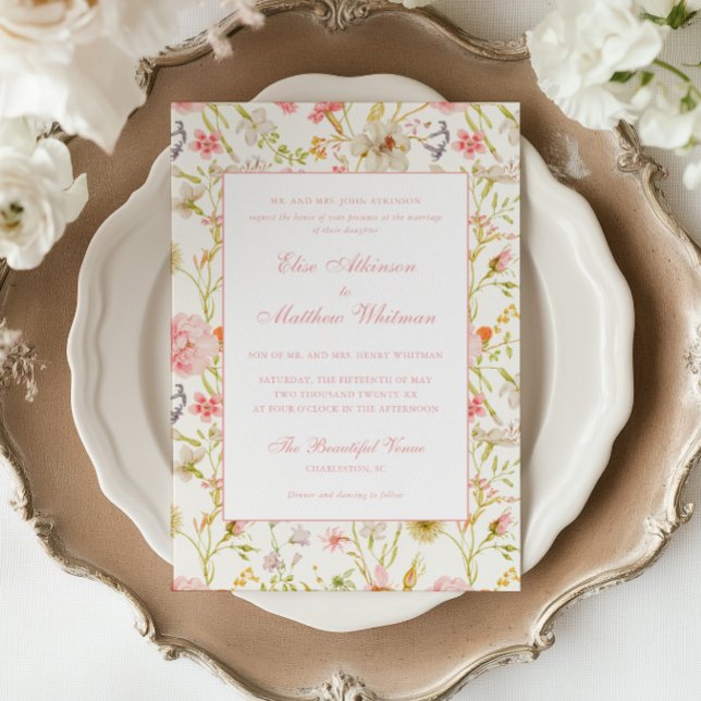 Convite de Casamento com Padrão Floral Vintage (Criador carregado)