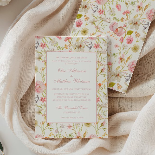 Convite de Casamento com Padrão Floral Vintage (Criador carregado)