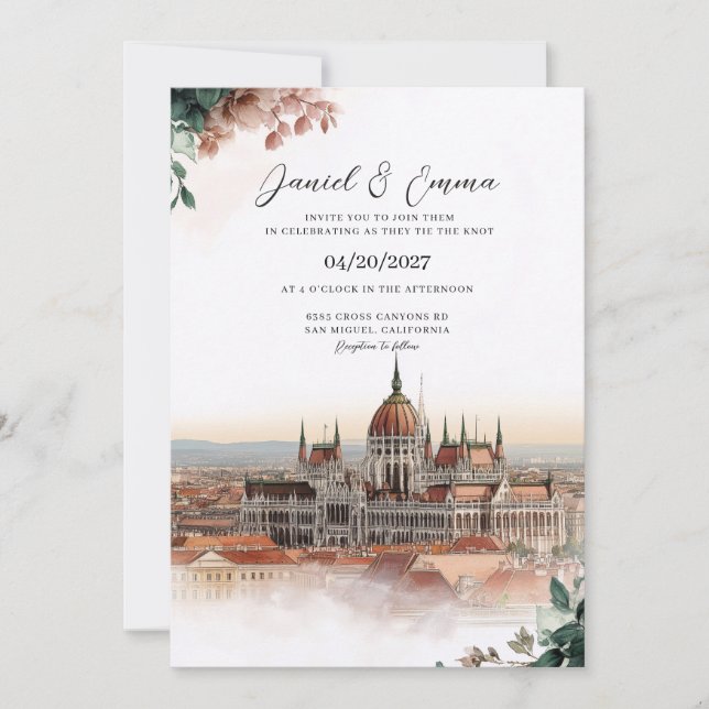 Convite de Casamento com Paisagem de Budapeste Hun (Frente)