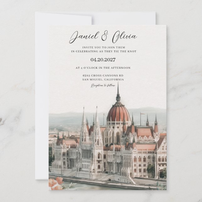 Convite de Casamento com Paisagem de Budapeste Hun (Frente)
