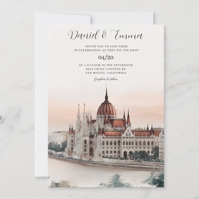 Convite de Casamento com Paisagem de Budapeste Hun (Frente)