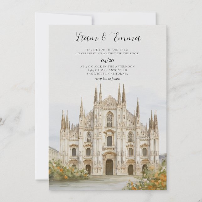 Convite de Casamento com Paisagem de Milão (Frente)