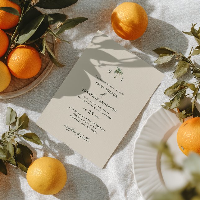 Convite de Casamento com Palmeira Elegante e Códig (Criador carregado)