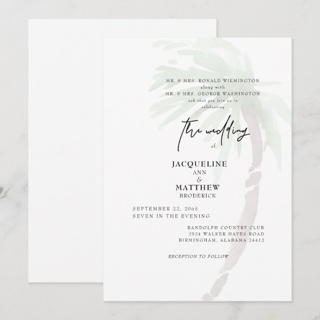 Convite de Casamento com Palmeira Tropical para Am (Frente/Verso)