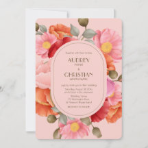 Convite de Casamento com Papoula em Aquarela Rosa