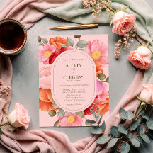 Convite de Casamento com Papoula em Aquarela Rosa
