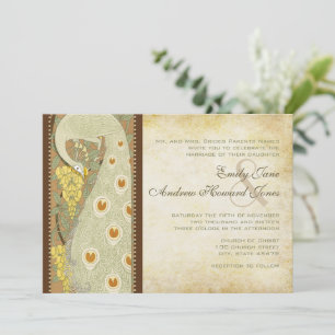 Convite de Casamento com Pássaros Pavão Art Nouvea