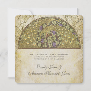 Convite de Casamento com Pavão em Arte Nova