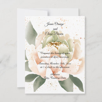 Convite de Casamento com Peônia em Aquarela