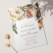 Convite de Casamento com Peônia em Aquarela Elegan