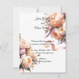 Convite de Casamento com Peônias e Rosas Peachy