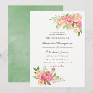 Convite de Casamento com Peônias em Aquarela de Pr