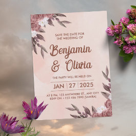 Convite de Casamento com Peônias em Aquarela Elega