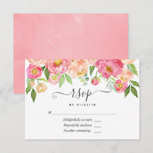 Convite de Casamento com Peônias em Aquarela Rosa