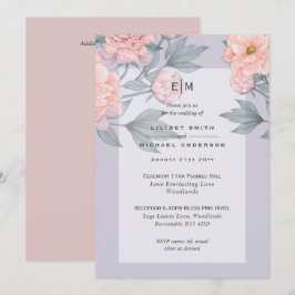 Convite de Casamento com Peônias Rosa Bege