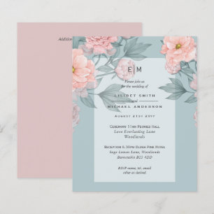 Convite de Casamento com Peônias Rosa Cor-de-Rosa