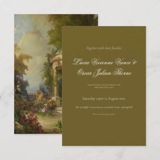 Convite de Casamento com Pintura a Óleo Clássica e (Frente/Verso)