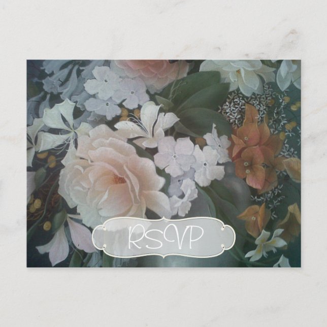 Convite de Casamento com Pintura de Flores RSVP co (Frente)